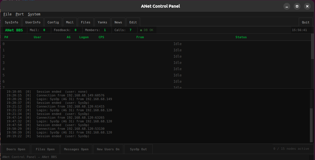 BBS Control Panel Screenshot